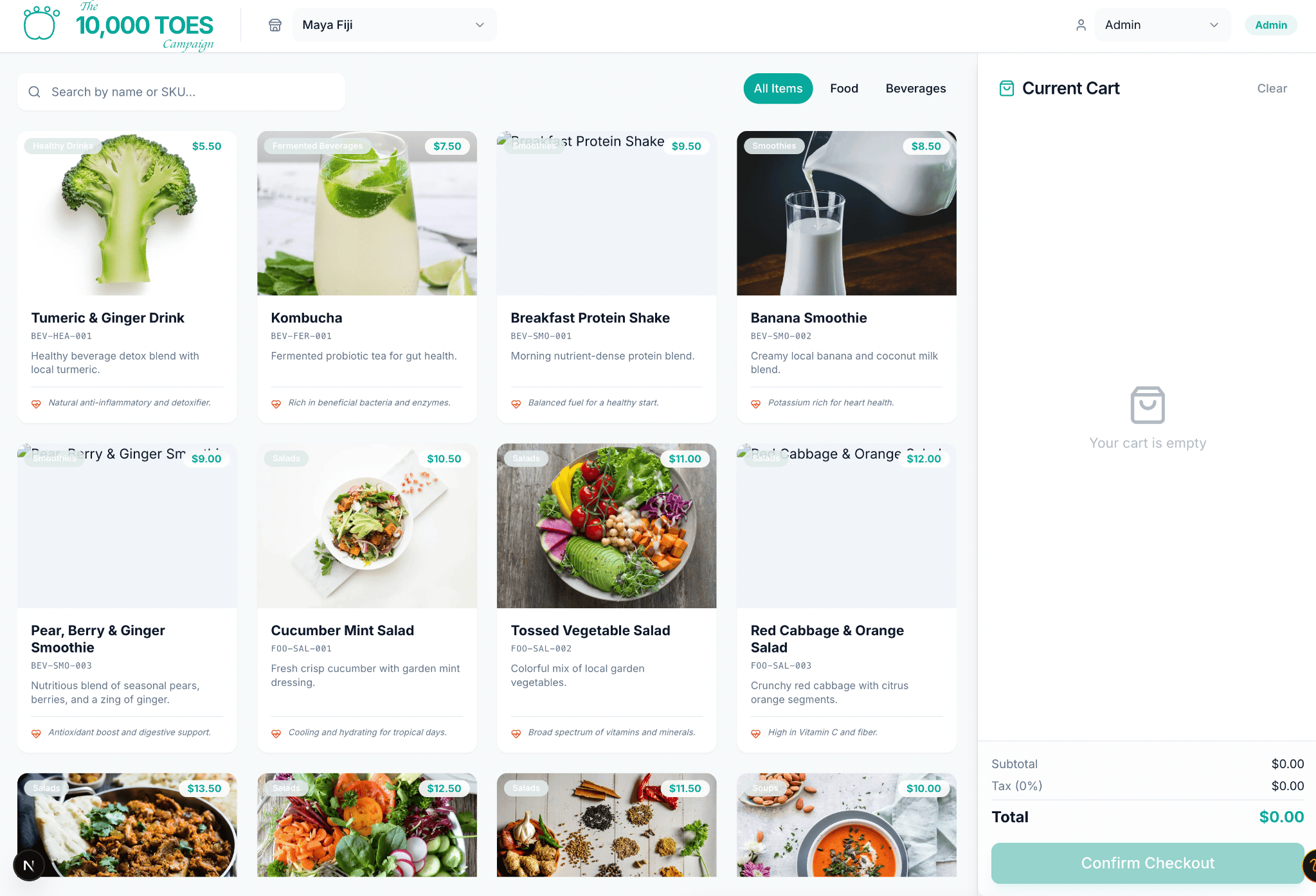 Restaurant ordering system screenshot
